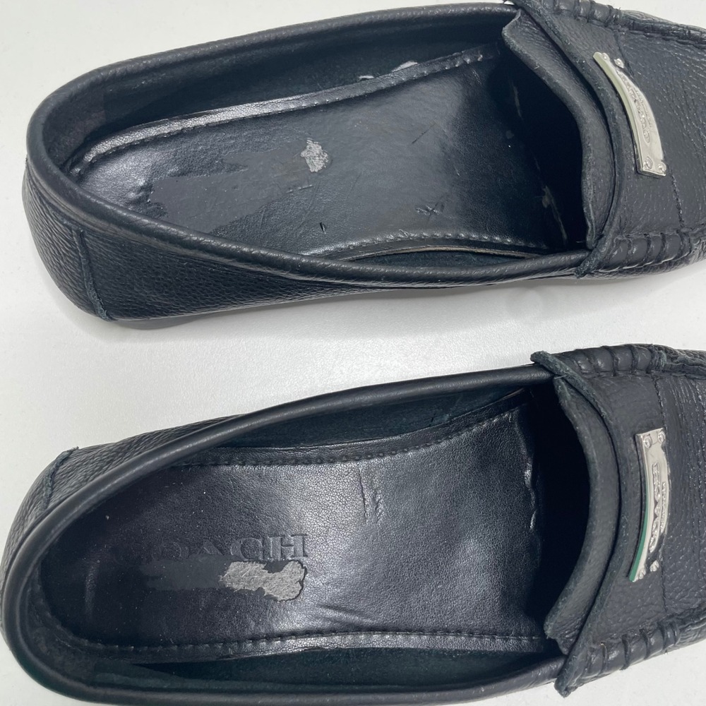Coach Fredrica Black Pebbled Leather Driving Loafers Silver Logo Preppy 7.5 B - Picture 9 of 10